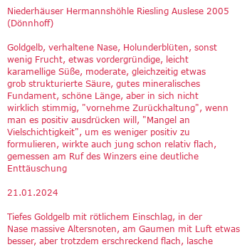 Verkostungsnotiz Niederh User Hermannsh Hle Riesling Auslese