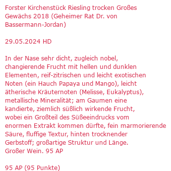 Verkostungsnotiz Forster Kirchenstück Riesling trocken Großes Gewächs